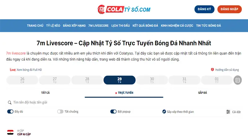 Livescore 7m – nền tảng theo dõi tỷ số thể thao trực tiếp uy tín